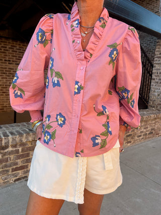 Entro Zella Printed Cuff LS Top Pink