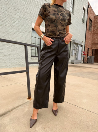 Claire Vegan Leather Barrel Pants Black
