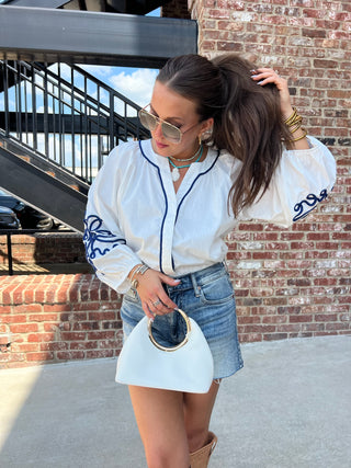 TCEC | Daly Embroidered Puff Blouse White