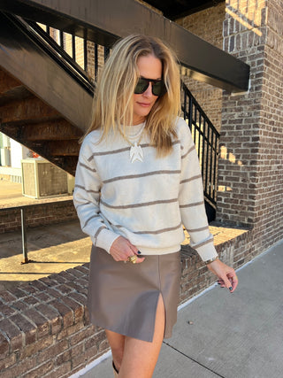 Dress Forum | Alaina Striped Crewneck Sweater Cream/Brown