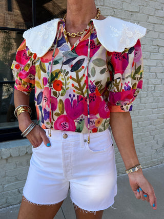 Entro | Ulyana Mini Floral Applique Top Berry