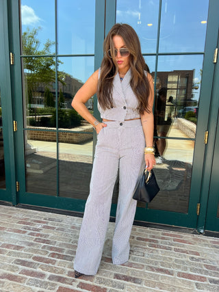 TCEC | Zoe Pinstripe Wide Pants Black