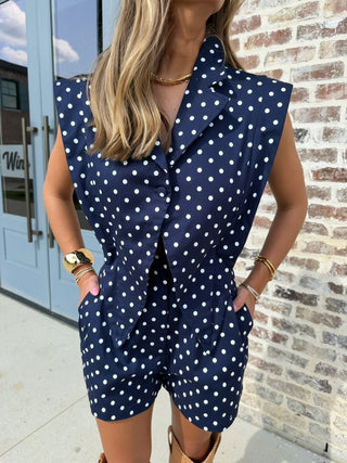 Millie Polka Dot Romper - Navy