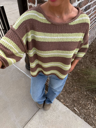 Arden Striped Sweater Cocoa Pistachio