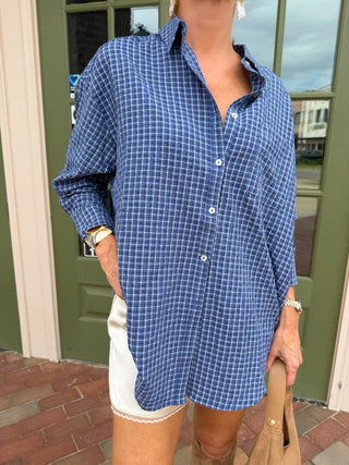 Mackenzie Oversized Checker Shirt Blue