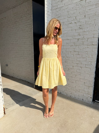 Sadie and Sage | Beach Glass Embroidered Mini Dress Yellow