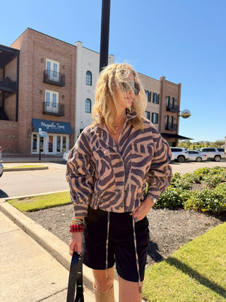 Zebra Print Cropped Jacket Brown Multi