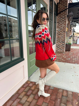 &Merci | Zara Fair Isle Fringe Sweater Red Navy