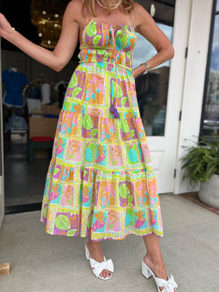 Meet Me In Santorini | Tropical Mosaic Maxi Dress