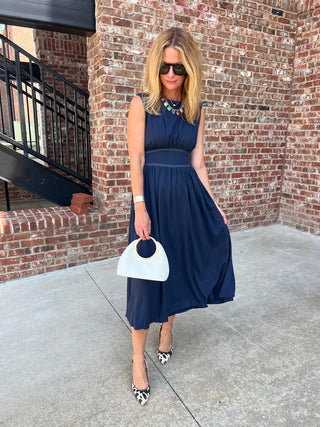 TCEC | Prynn Gathered Stitch Midi Dress Navy