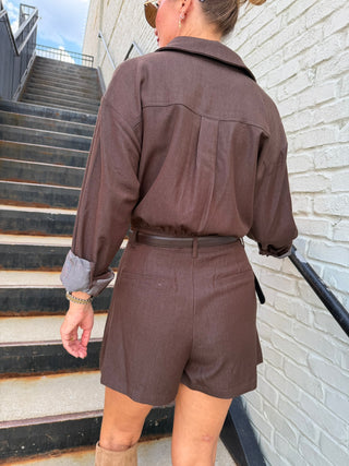 Alora Woven Romper Brown