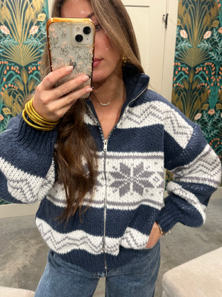 Le Lis | Daris Fair Isle Jacket Navy-White Multi