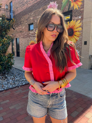 Entro | Aluna Short Sleeve Top Red