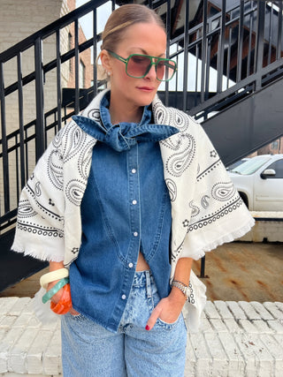 Dylan Bandana Blanket Scarf White