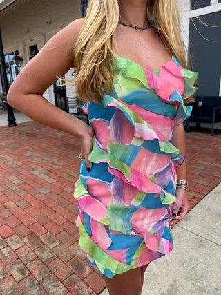 Sadie & Sage | Rise & Roam Asymmetric Ruffle Mini Dress