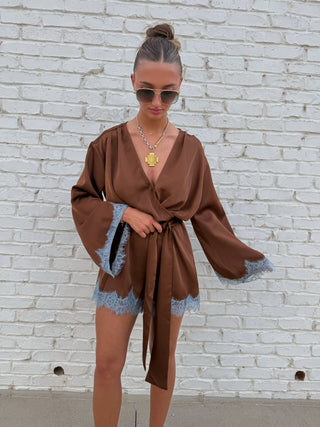 Ottilie Lace Romper Brown Combo