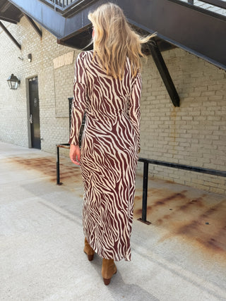 Sevilla Zebra Mesh Midi Dress Velvet Rouge