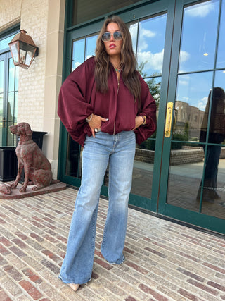 GLAM | The Finley Bomber Zip Up Jacket Wine