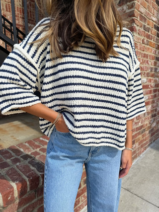 Harbor Stripe Knit Top Navy
