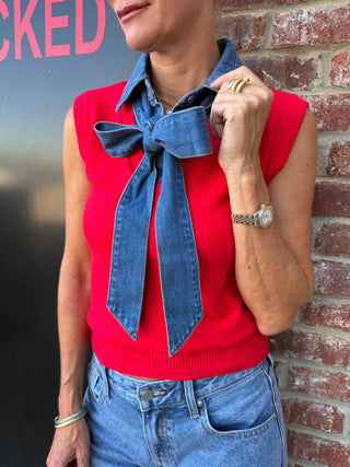 Parton Denim Tie Top Poppy