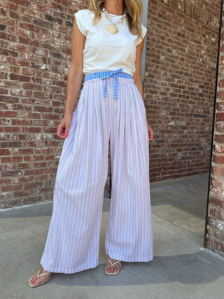 CAMELLIA | Seaside Stripe Wide-Leg Pants - Pink