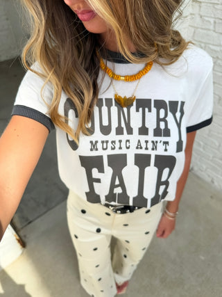 The Laundry Room | Country Music Ain't Fair Perfect Ringer Tee White & Black Snow