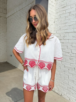 CAMELLIA | Shell Embroidered Top and Shorts Set