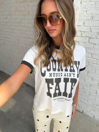 The Laundry Room | Country Music Ain't Fair Perfect Ringer Tee White & Black Snow
