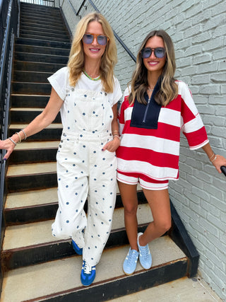 Chic Polka Dot Overalls Navy