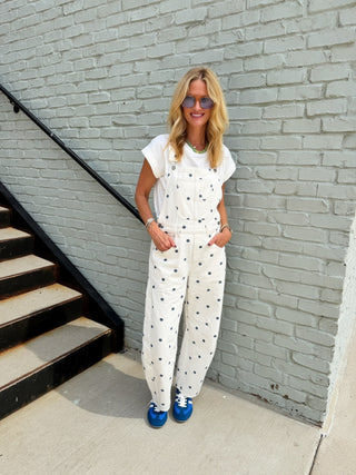 Chic Polka Dot Overalls Navy