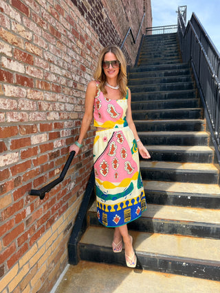 Adelyn Rae | Annie Pull on Printed Skirt Yellow Blue