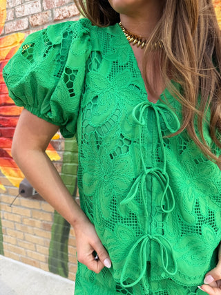 SUGARLIPS | Friona Eyelet Puff Sleeve Top