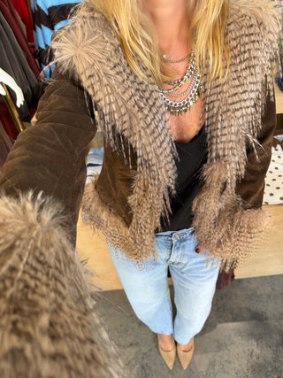 Kristina Faux Fur Trim Coat Brown