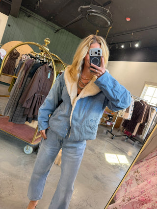 Sophie Fur Collar Jacket Denim and Cream