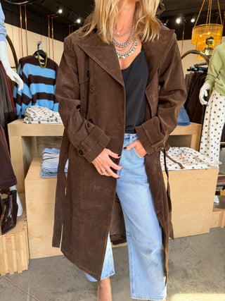 Christy Suede Long Coat Chocolate