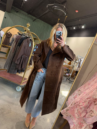 Christy Suede Long Coat Chocolate