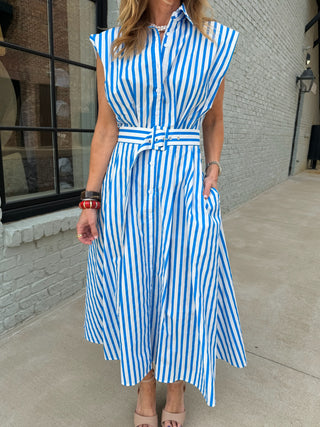 Sorrento Stripe Midi Dress Blue