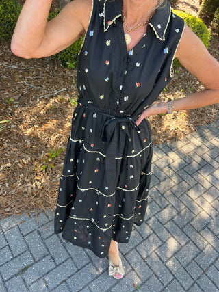 &Merci | Vera Embroidered Midi Dress Black Multi
