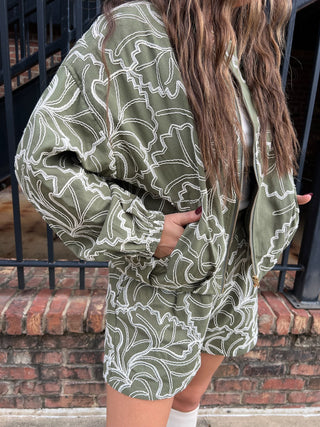 Entro | Nori Floral Embroidered Jacket Olive