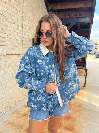 Entro | Maven Floral Corduroy Collar Jacket Denim