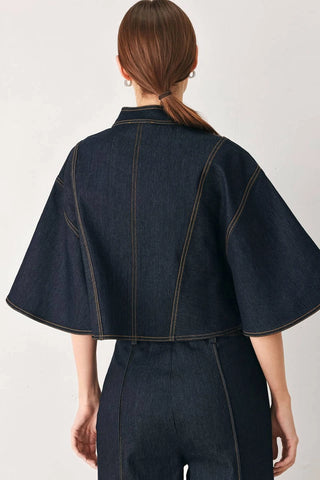 Claire Denim Capelet Top Dark Denim