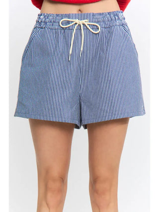 CAMELLIA | Harbor Stripe Drawstring Shorts - Navy