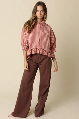 Annie Stripe Ruffle Hem Blouse Peach