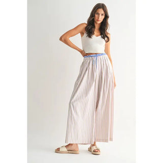 CAMELLIA | Seaside Stripe Wide-Leg Pants - Pink
