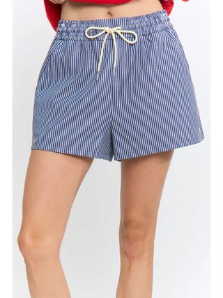 CAMELLIA | Harbor Stripe Drawstring Shorts - Navy