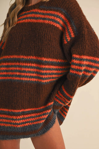Caroline Striped Sweater Dress Brown Multi