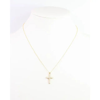 Erica Pearl Cross Necklace Worn Gold