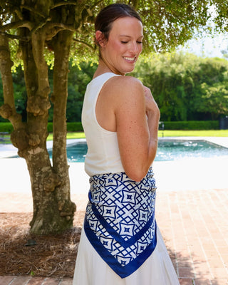 Lainey Geometric Scarf Navy White