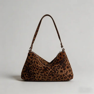 Vintage Suede Shoulder Bag Coffee Leopard