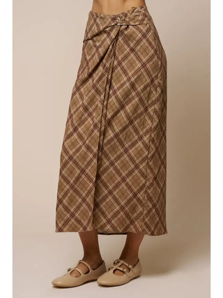 Darcy Plaid Skirt Mocha Brown